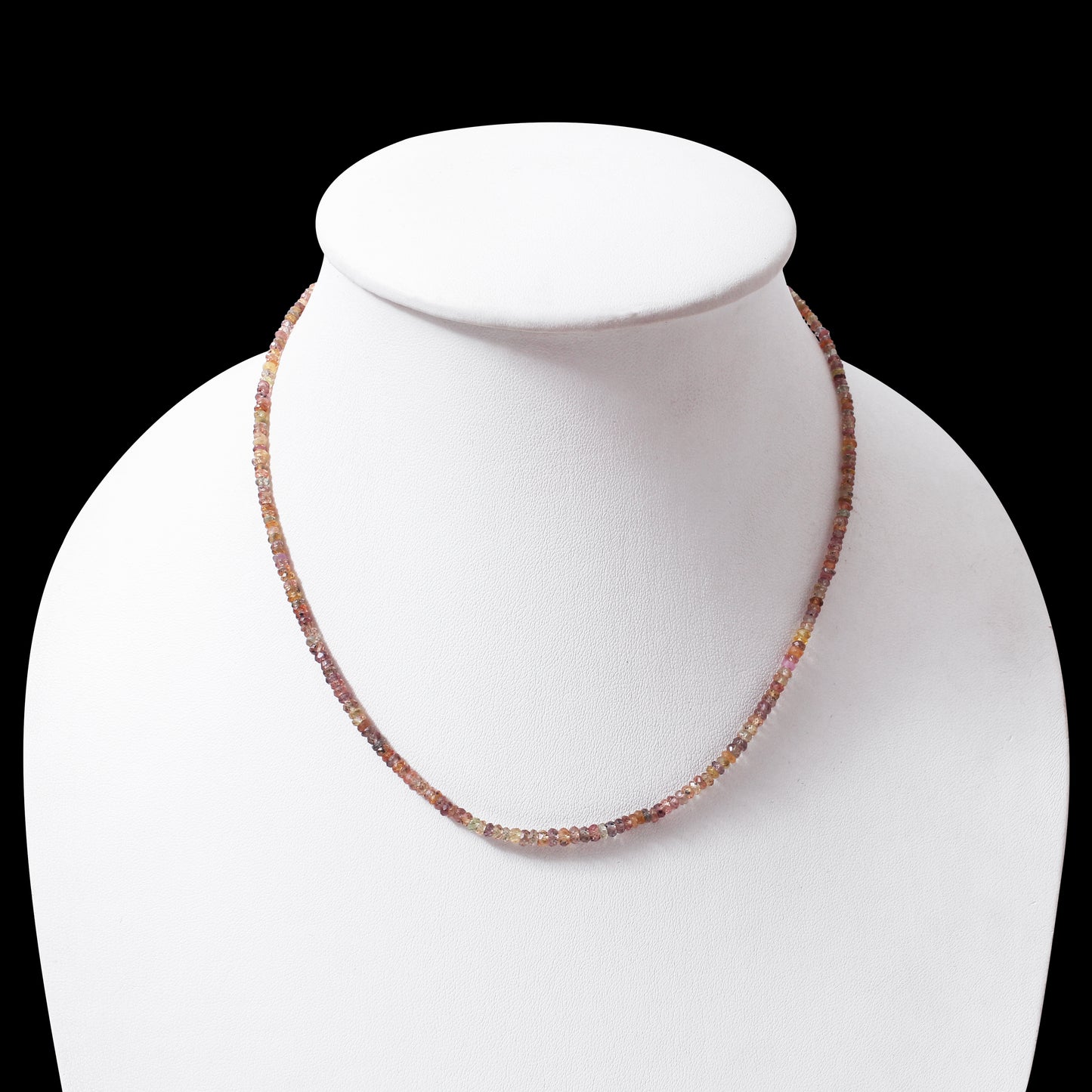 Natural Multi-Color Sapphire Faceted Bead Necklace | Genuine Sapphire Gemstone Jewelry with Silver Clasp