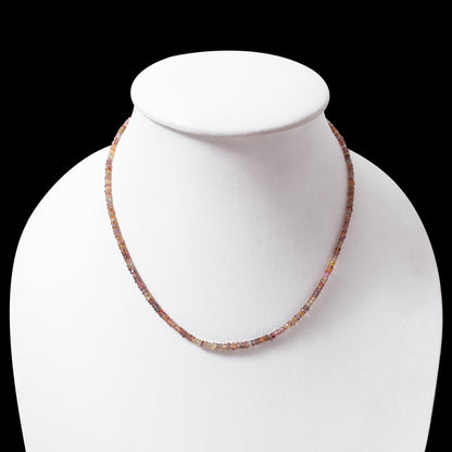 Natural Multi-Color Sapphire Faceted Bead Necklace | Genuine Sapphire Gemstone Jewelry with Silver Clasp