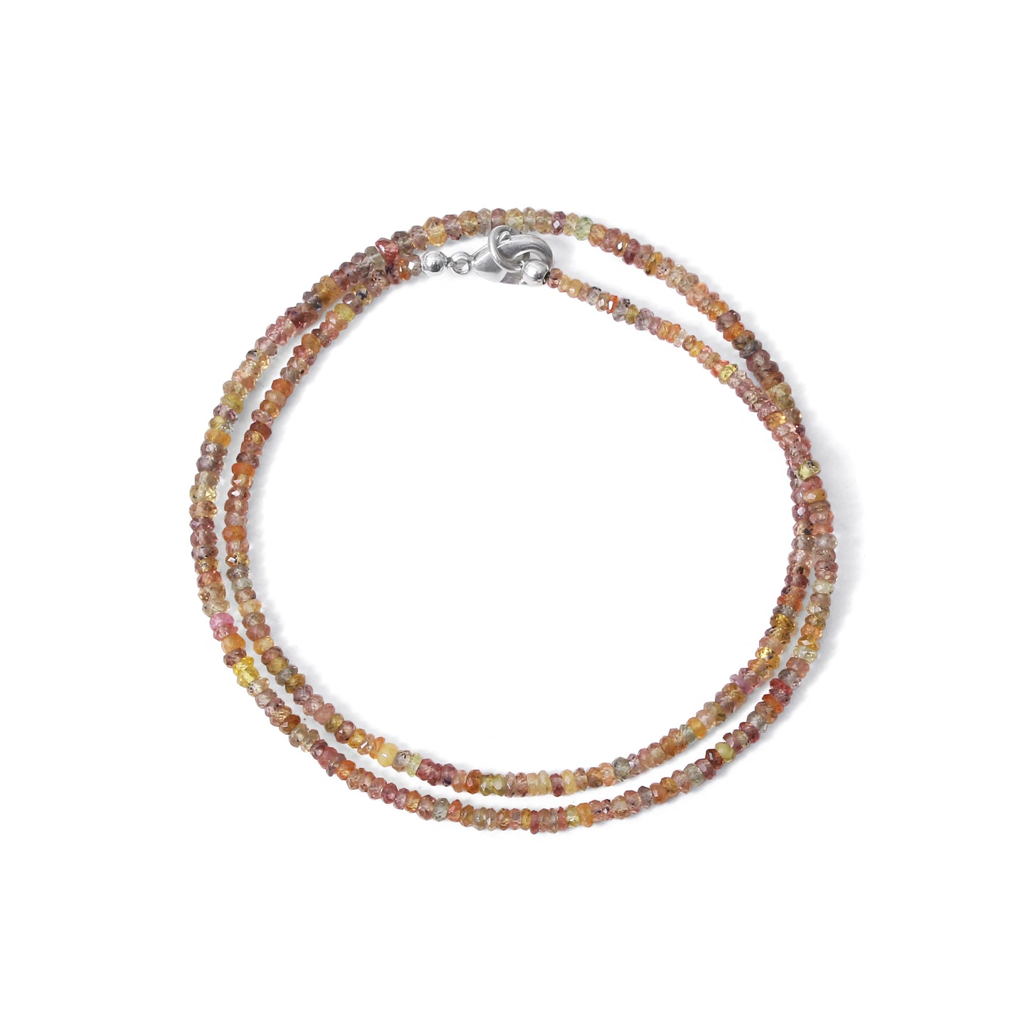 Natural Multi-Color Sapphire Faceted Bead Necklace | Genuine Sapphire Gemstone Jewelry with Silver Clasp