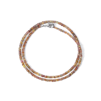 Natural Multi-Color Sapphire Faceted Bead Necklace | Genuine Sapphire Gemstone Jewelry with Silver Clasp