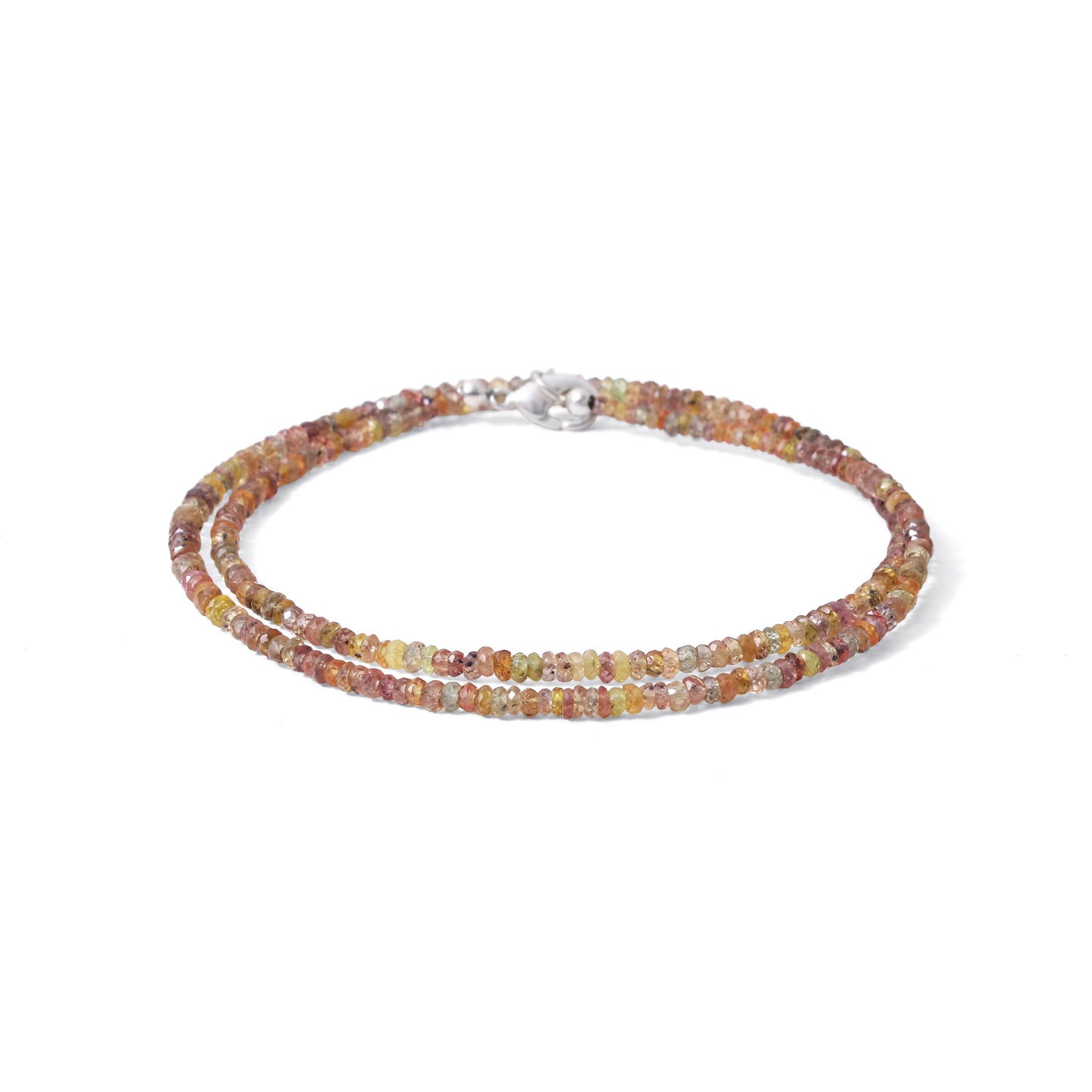 Natural Multi-Color Sapphire Faceted Bead Necklace | Genuine Sapphire Gemstone Jewelry with Silver Clasp