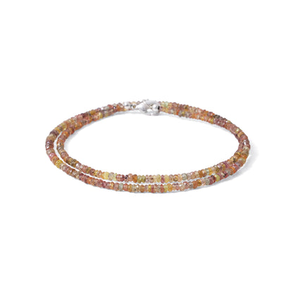 Natural Multi-Color Sapphire Faceted Bead Necklace | Genuine Sapphire Gemstone Jewelry with Silver Clasp