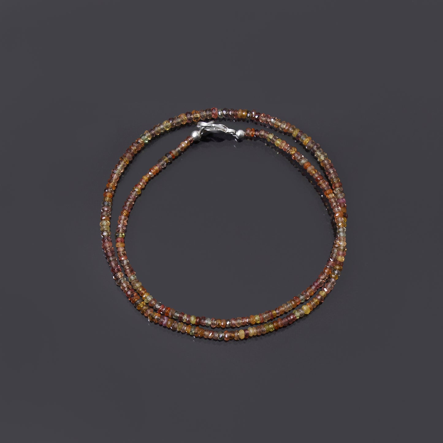 Natural Multi-Color Sapphire Faceted Bead Necklace | Genuine Sapphire Gemstone Jewelry with Silver Clasp