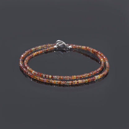 Natural Multi-Color Sapphire Faceted Bead Necklace | Genuine Sapphire Gemstone Jewelry with Silver Clasp