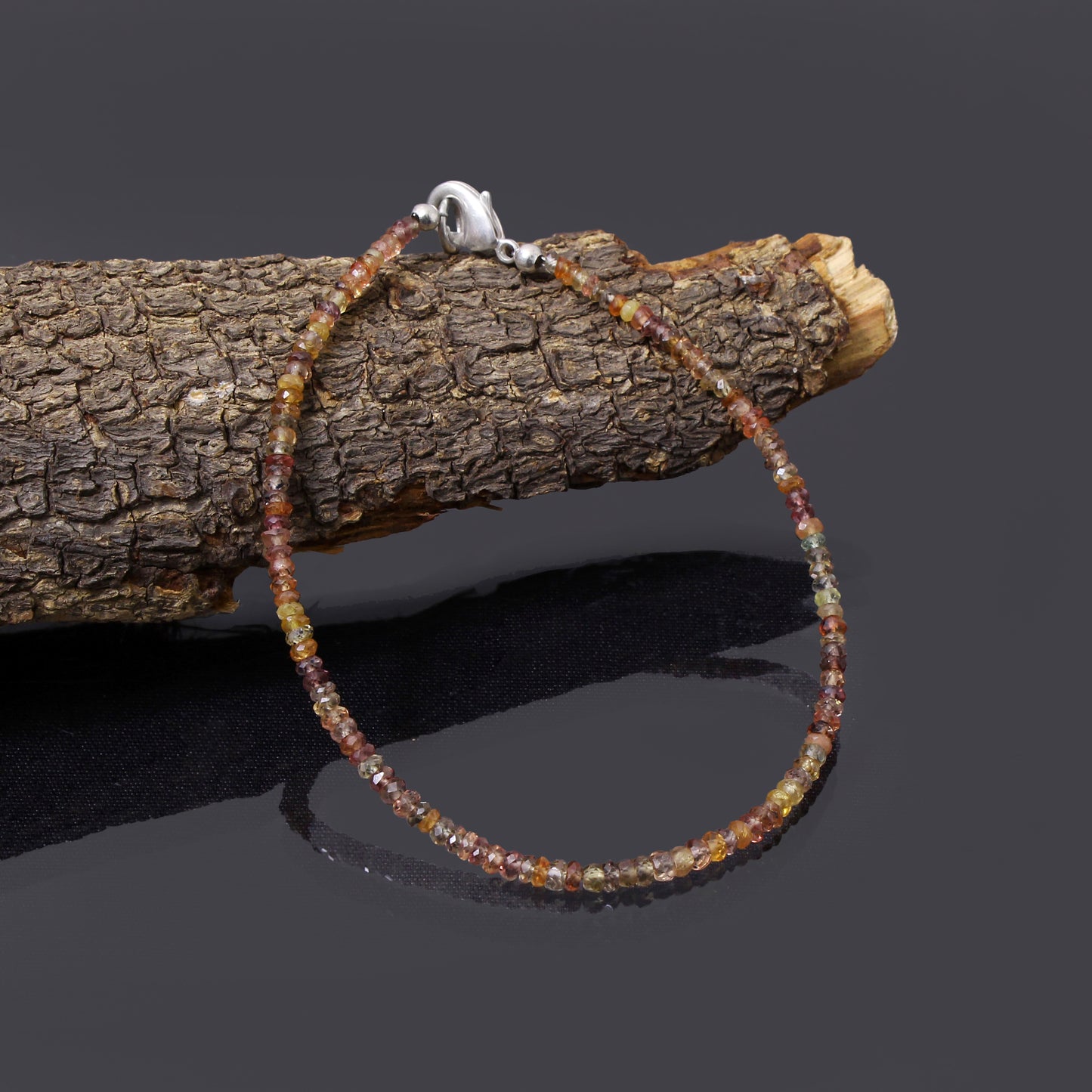 Natural Multi-Color Sapphire Faceted Bead Bracelet | Genuine Sapphire Gemstone Jewelry with Silver Clasp