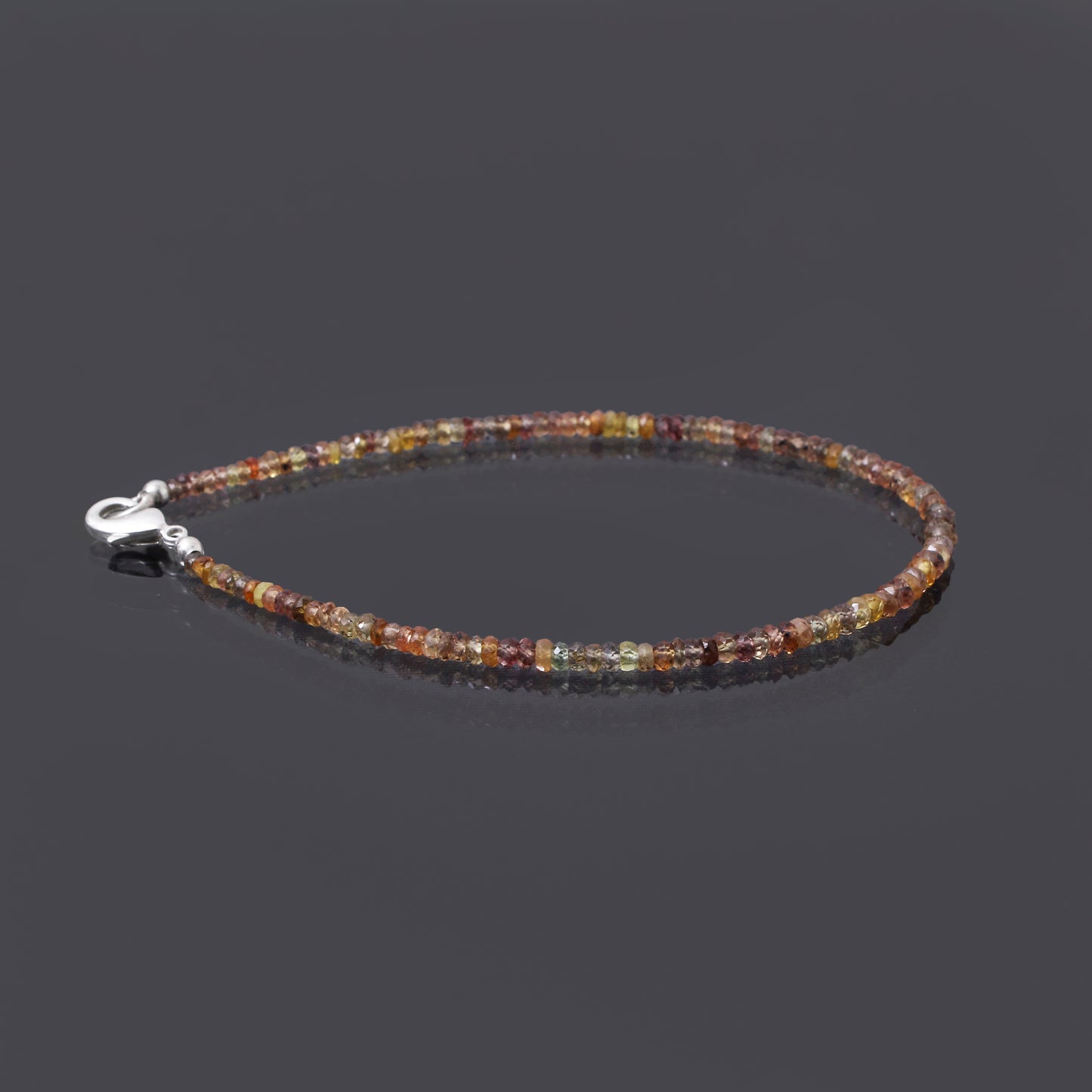 Natural Multi-Color Sapphire Faceted Bead Bracelet | Genuine Sapphire Gemstone Jewelry with Silver Clasp