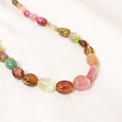Natural Multi Tourmaline Plain Tumble Sarafa Necklace – Natural Multi-Color Gemstone Statement Jewelry