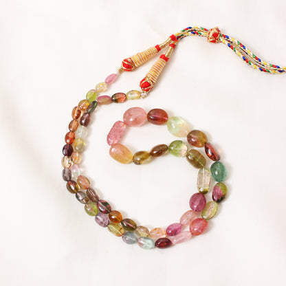Natural Multi Tourmaline Plain Tumble Sarafa Necklace – Natural Multi-Color Gemstone Statement Jewelry