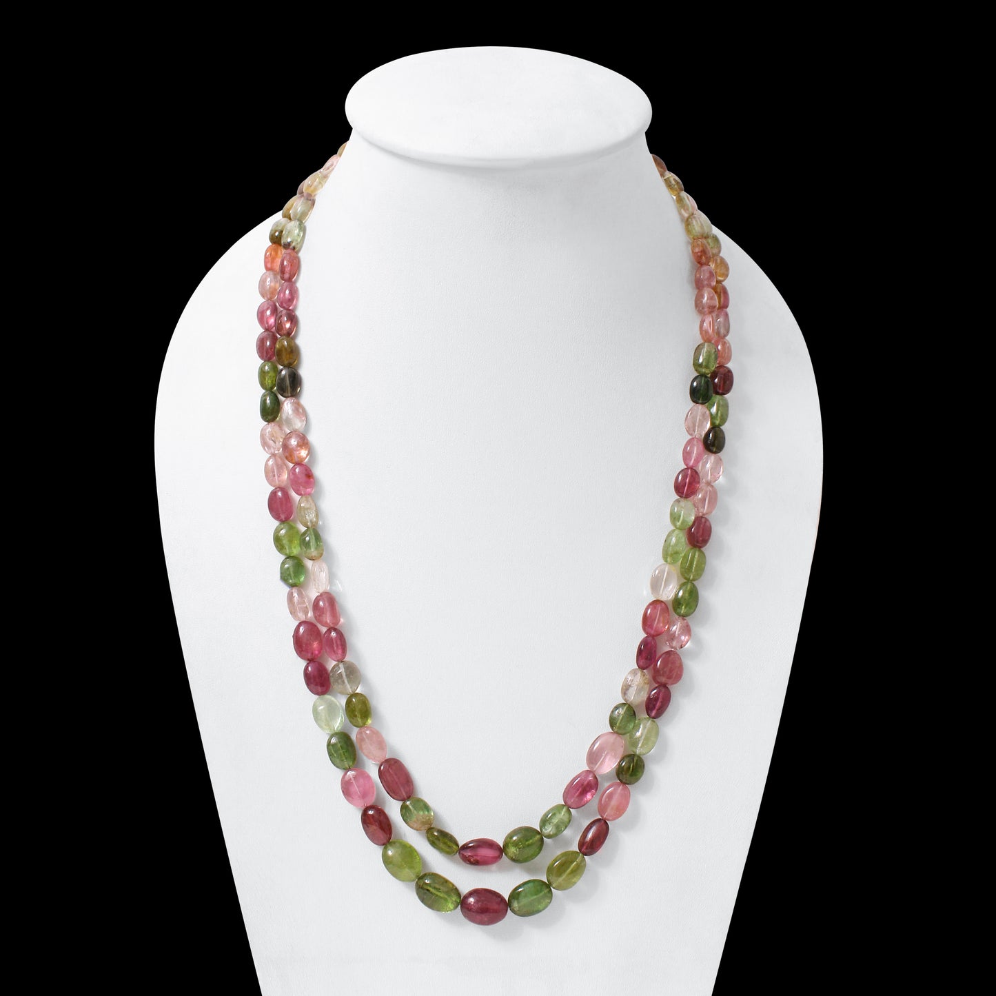 Natural Multi Tourmaline 2-Layer Sarafa Necklace – Plain Tumble (6x8mm–11x15mm) Multi-Color Gemstone Jewelry
