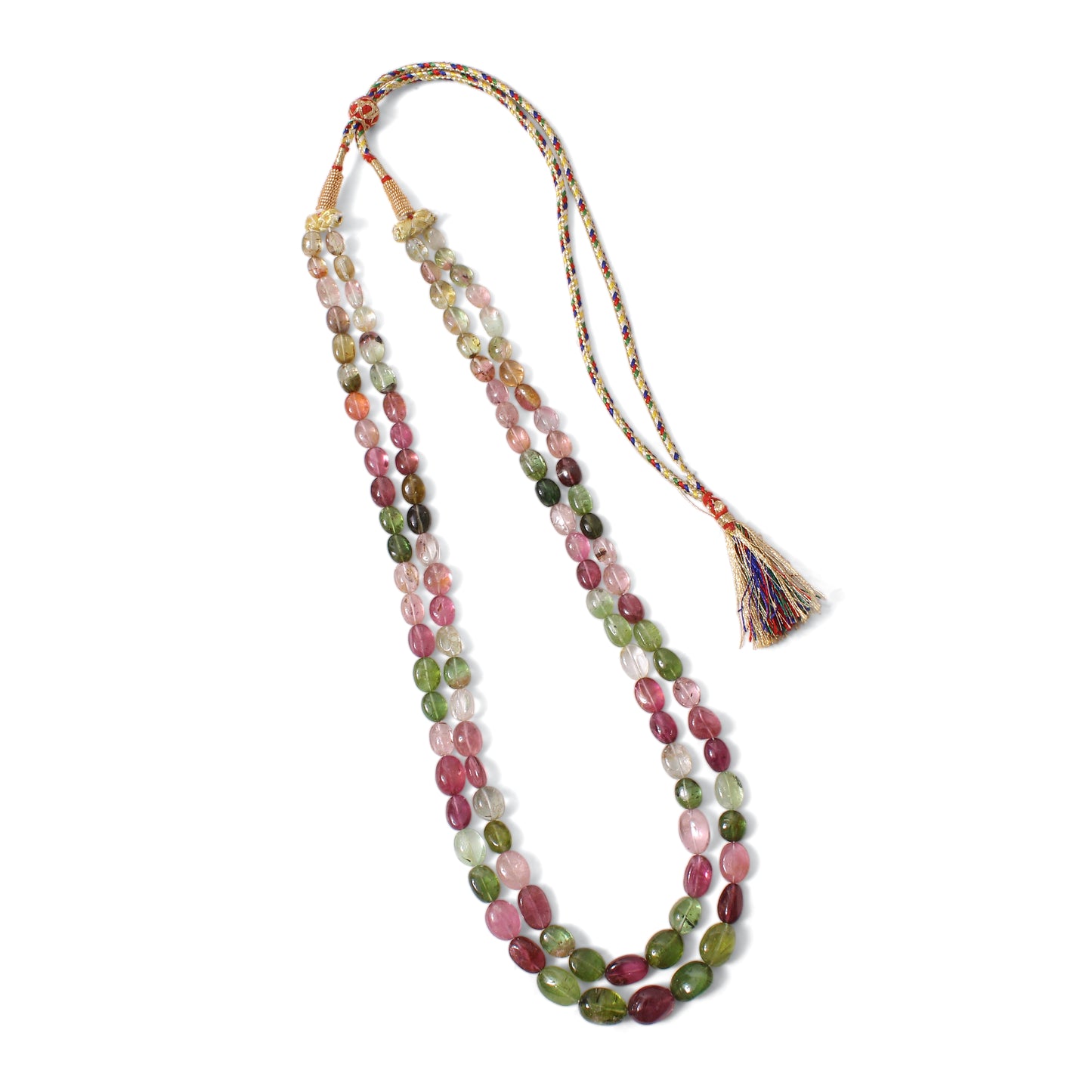 Natural Multi Tourmaline 2-Layer Sarafa Necklace – Plain Tumble (6x8mm–11x15mm) Multi-Color Gemstone Jewelry