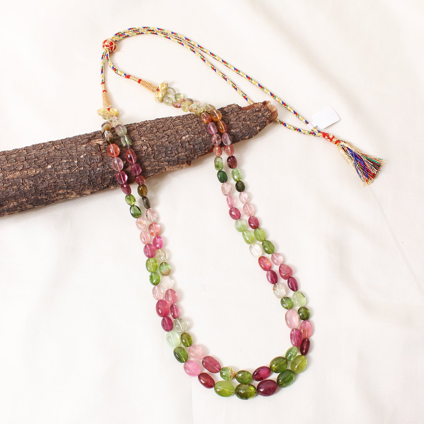 Natural Multi Tourmaline 2-Layer Sarafa Necklace – Plain Tumble (6x8mm–11x15mm) Multi-Color Gemstone Jewelry