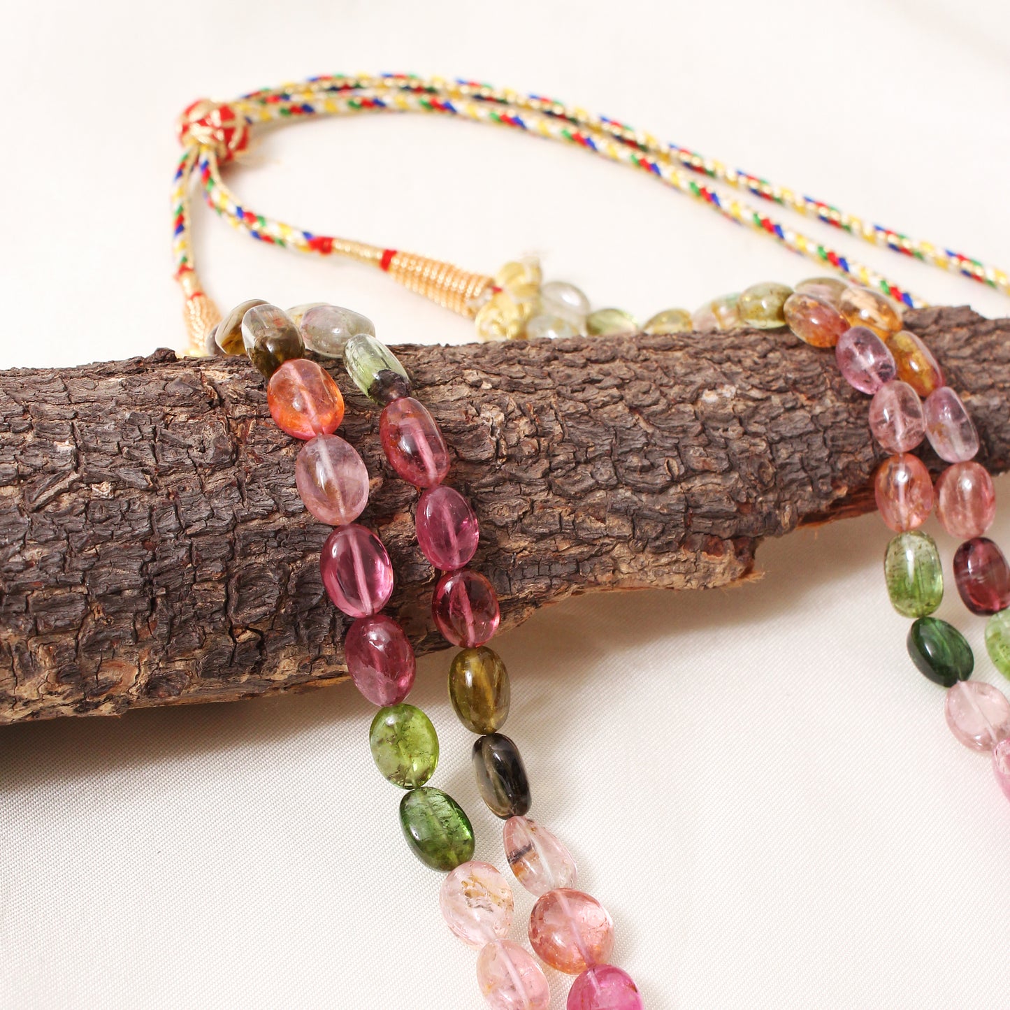Natural Multi Tourmaline 2-Layer Sarafa Necklace – Plain Tumble (6x8mm–11x15mm) Multi-Color Gemstone Jewelry
