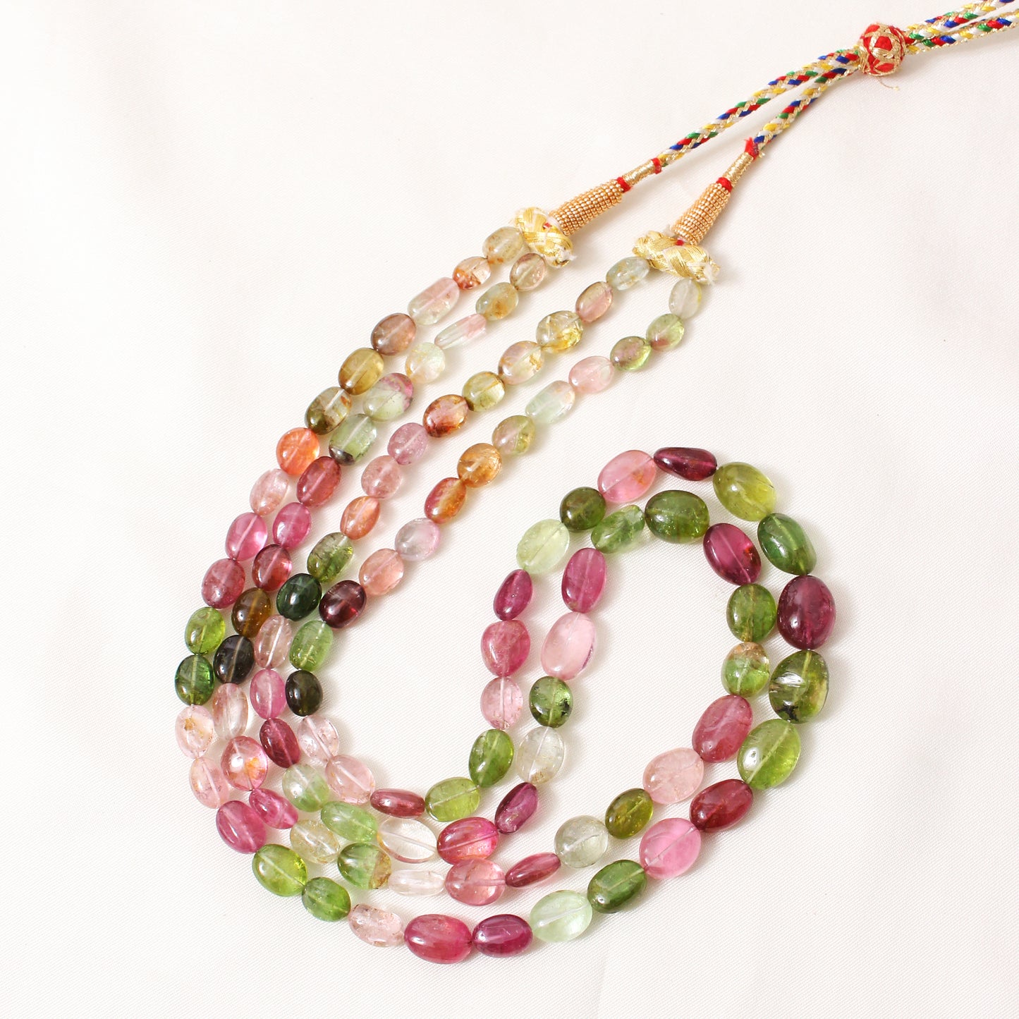 Natural Multi Tourmaline 2-Layer Sarafa Necklace – Plain Tumble (6x8mm–11x15mm) Multi-Color Gemstone Jewelry