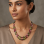 Natural Multi Tourmaline 2-Layer Sarafa Necklace – Plain Tumble (6x8mm–11x15mm) Multi-Color Gemstone Jewelry