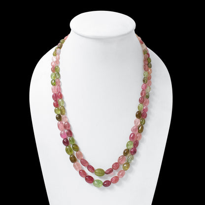 Multi-Color Tourmaline Double Layer Sarafa Necklace – Handmade Plain Tumble Beaded Jewelry0