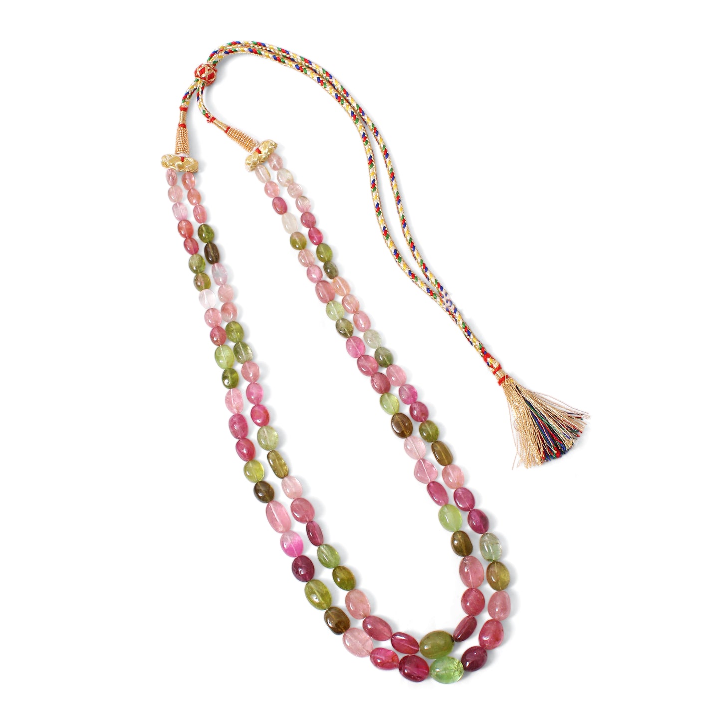 Multi-Color Tourmaline Double Layer Sarafa Necklace – Handmade Plain Tumble Beaded Jewelry0