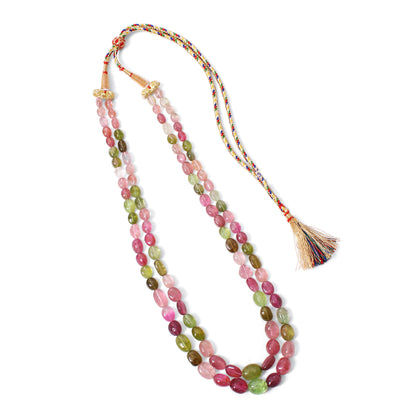 Multi-Color Tourmaline Double Layer Sarafa Necklace – Handmade Plain Tumble Beaded Jewelry0
