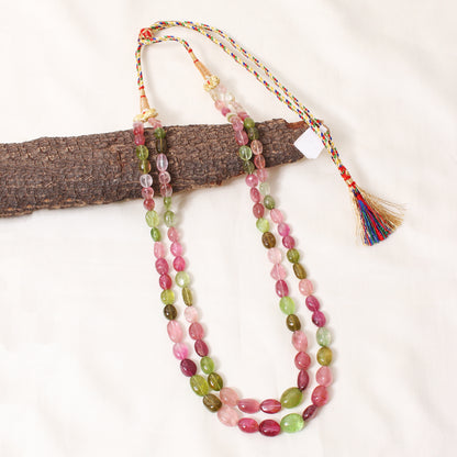 Multi-Color Tourmaline Double Layer Sarafa Necklace – Handmade Plain Tumble Beaded Jewelry0