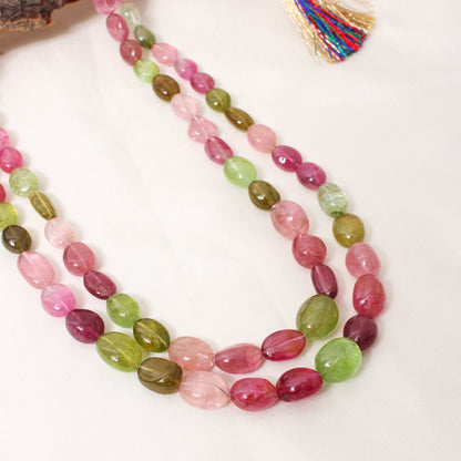 Multi-Color Tourmaline Double Layer Sarafa Necklace – Handmade Plain Tumble Beaded Jewelry0