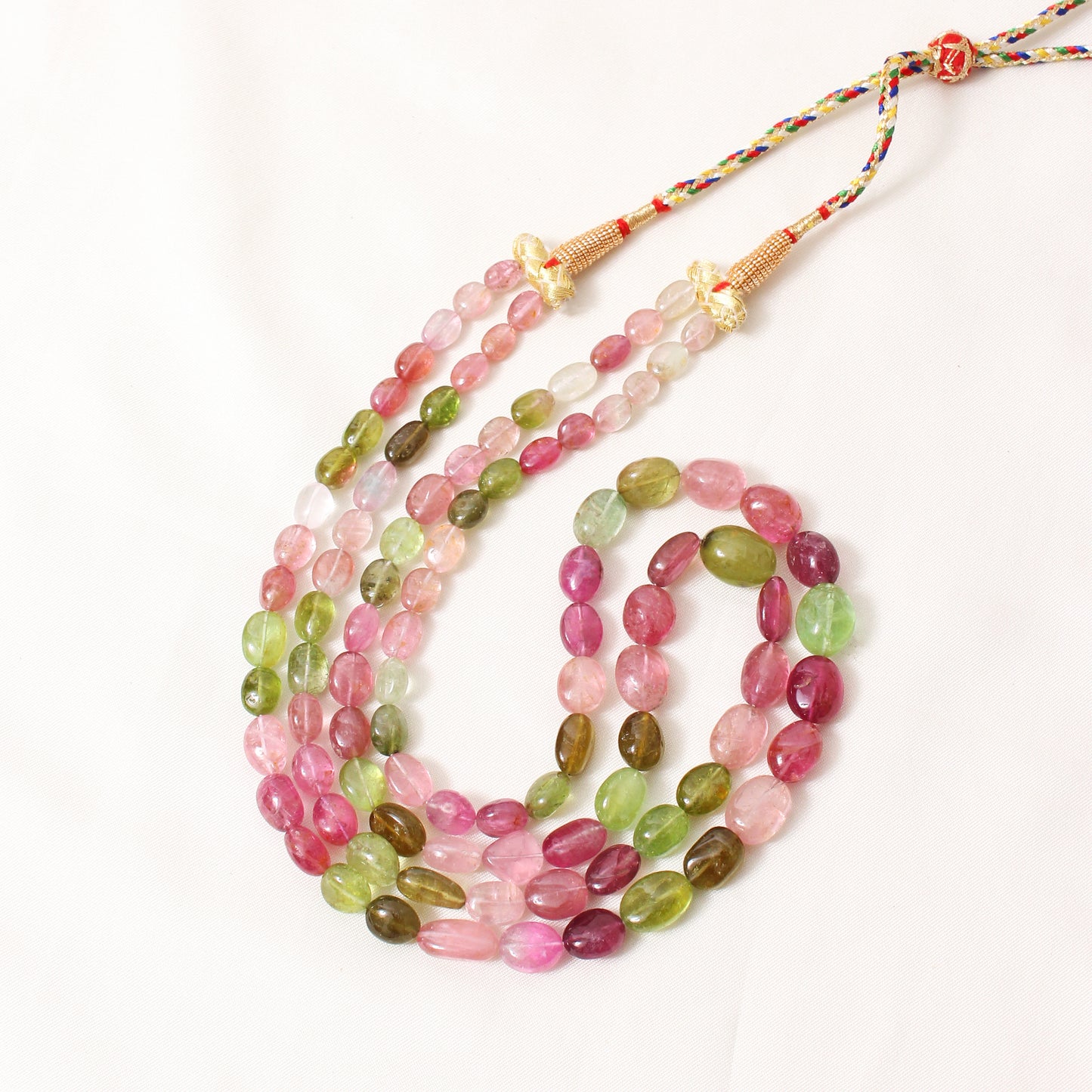 Multi-Color Tourmaline Double Layer Sarafa Necklace – Handmade Plain Tumble Beaded Jewelry0