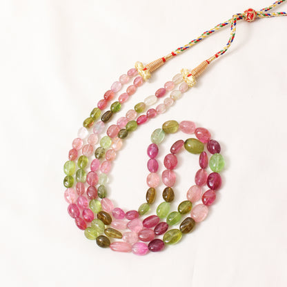 Multi-Color Tourmaline Double Layer Sarafa Necklace – Handmade Plain Tumble Beaded Jewelry0