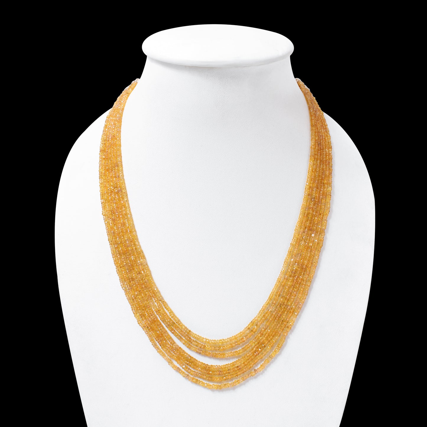 Yellow Sapphire (Pukhraj) Faceted Rondelle Sarafa Necklace 7-Layer | 2.5–3 mm Beads | Luxury Multi-Strand Gemstone Necklace