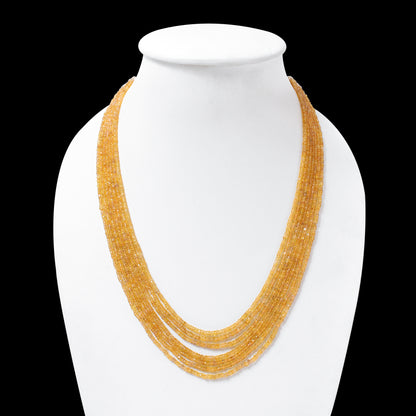 Yellow Sapphire (Pukhraj) Faceted Rondelle Sarafa Necklace 7-Layer | 2.5–3 mm Beads | Luxury Multi-Strand Gemstone Necklace