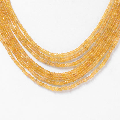 Yellow Sapphire (Pukhraj) Faceted Rondelle Sarafa Necklace 7-Layer | 2.5–3 mm Beads | Luxury Multi-Strand Gemstone Necklace