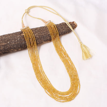Yellow Sapphire (Pukhraj) Faceted Rondelle Sarafa Necklace 7-Layer | 2.5–3 mm Beads | Luxury Multi-Strand Gemstone Necklace