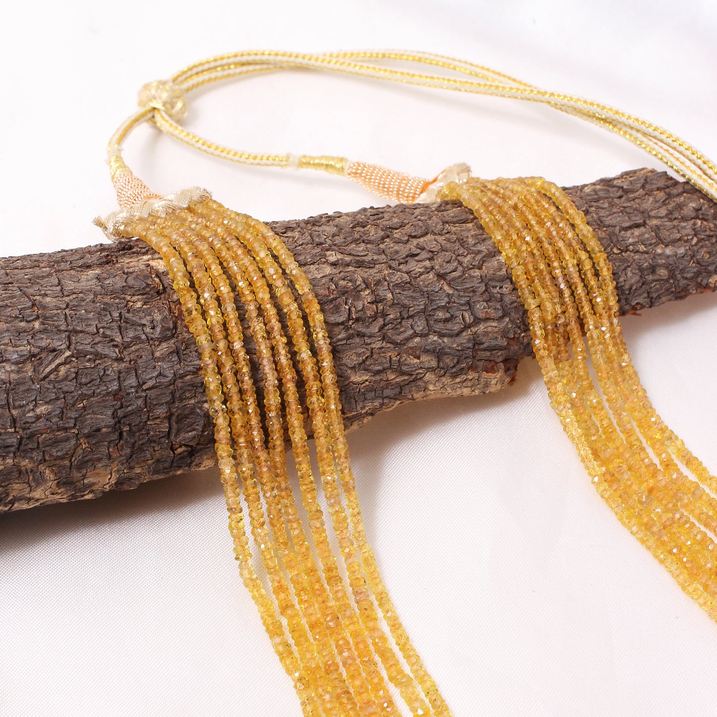 Yellow Sapphire (Pukhraj) Faceted Rondelle Sarafa Necklace 7-Layer | 2.5–3 mm Beads | Luxury Multi-Strand Gemstone Necklace