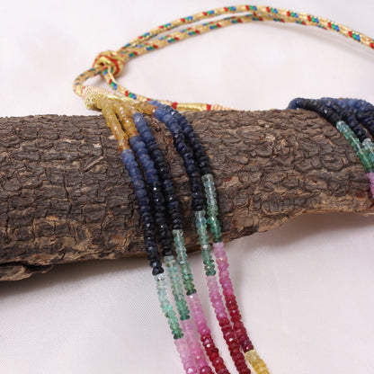 Multi-Precious Gemstone Necklace 5 Layers – Natural Ruby, Emerald, and Sapphire Faceted Rondelle Designer Sarafa Jewelry