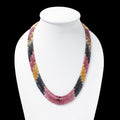 Natural Multi Sapphire 4 Layer Sarafa Necklace – Faceted Rondelle Gemstone Beads 4–4.25 mm Luxury Statement Jewelry
