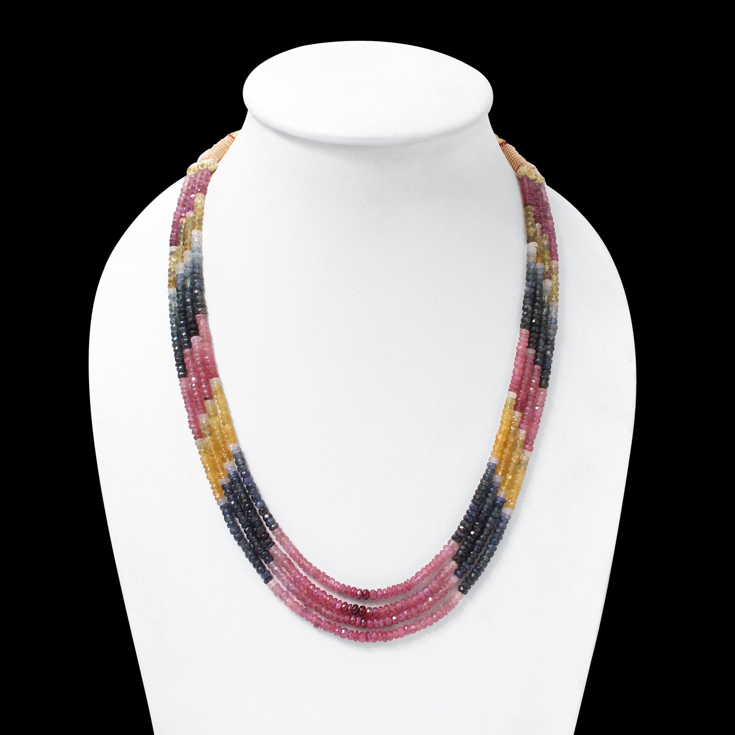 Natural Multi Sapphire 4 Layer Sarafa Necklace – Faceted Rondelle Gemstone Beads 4–4.25 mm Luxury Statement Jewelry