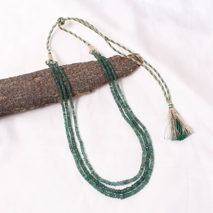 Natural Emerald 3 Layer Sarafa Necklace – Faceted Rondelle Gemstone Beads (3.5–6 mm) | Elegant Handcrafted Green Emerald Jewelry