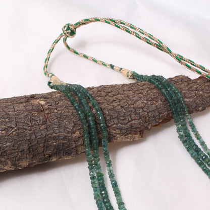 Natural Emerald 3 Layer Sarafa Necklace – Faceted Rondelle Gemstone Beads (3.5–6 mm) | Elegant Handcrafted Green Emerald Jewelry