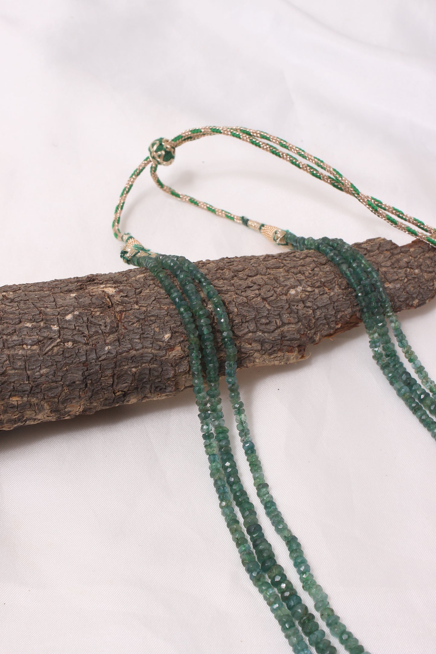 Natural Emerald 3 Layer Sarafa Necklace – Faceted Rondelle Gemstone Beads (3.5–6 mm) | Elegant Handcrafted Green Emerald Jewelry
