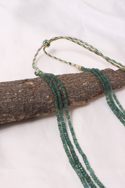 Natural Emerald 3 Layer Sarafa Necklace – Faceted Rondelle Gemstone Beads (3.5–6 mm) | Elegant Handcrafted Green Emerald Jewelry