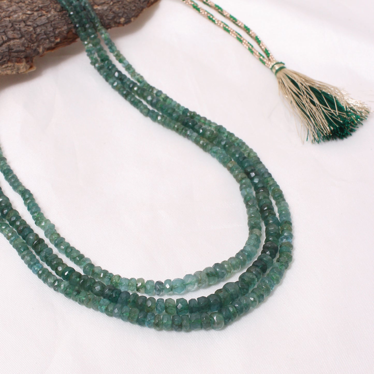 Natural Emerald 3 Layer Sarafa Necklace – Faceted Rondelle Gemstone Beads (3.5–6 mm) | Elegant Handcrafted Green Emerald Jewelry