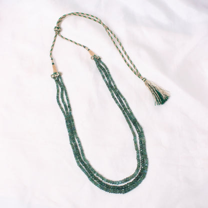 Natural Emerald 3 Layer Sarafa Necklace – Faceted Rondelle Gemstone Beads (3.5–6 mm) | Elegant Handcrafted Green Emerald Jewelry