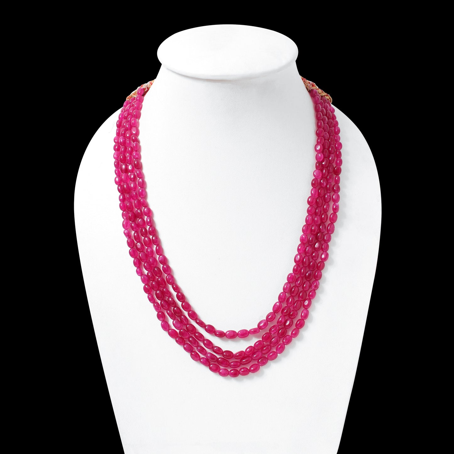 Pink Quartz 4 Layer Sarafa Necklace – Plain Oval Gemstone Beads 5x7 mm Elegant Statement Jewelry