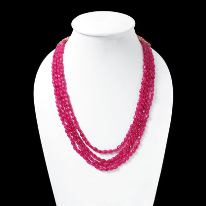 Pink Quartz 4 Layer Sarafa Necklace – Plain Oval Gemstone Beads 5x7 mm Elegant Statement Jewelry