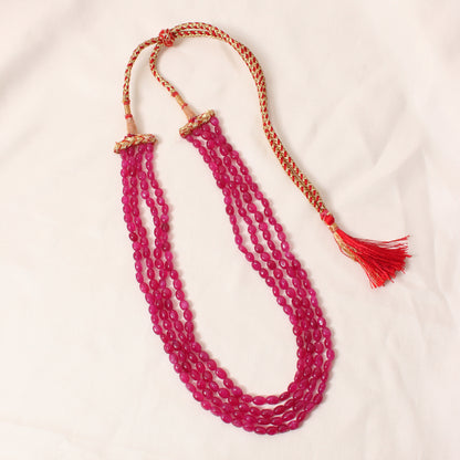 Pink Quartz 4 Layer Sarafa Necklace – Plain Oval Gemstone Beads 5x7 mm Elegant Statement Jewelry