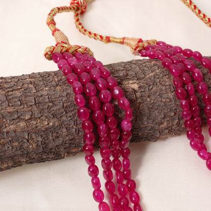 Pink Quartz 4 Layer Sarafa Necklace – Plain Oval Gemstone Beads 5x7 mm Elegant Statement Jewelry