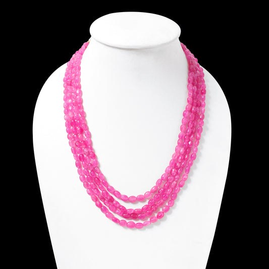 Designer Pink Quartz 4-Strand Necklace – Smooth Nugget Beads 6x7 mm Soft Pink Statement Jewelry