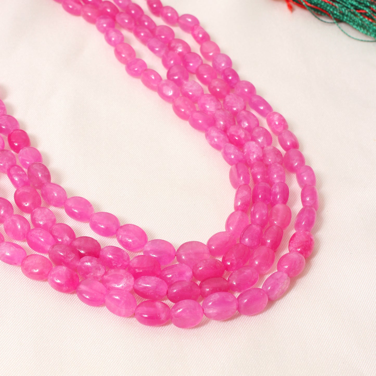 Designer Pink Quartz 4-Strand Necklace – Smooth Nugget Beads 6x7 mm Soft Pink Statement Jewelry