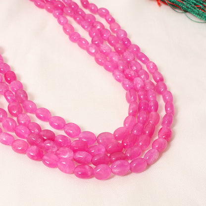 Designer Pink Quartz 4-Strand Necklace – Smooth Nugget Beads 6x7 mm Soft Pink Statement Jewelry