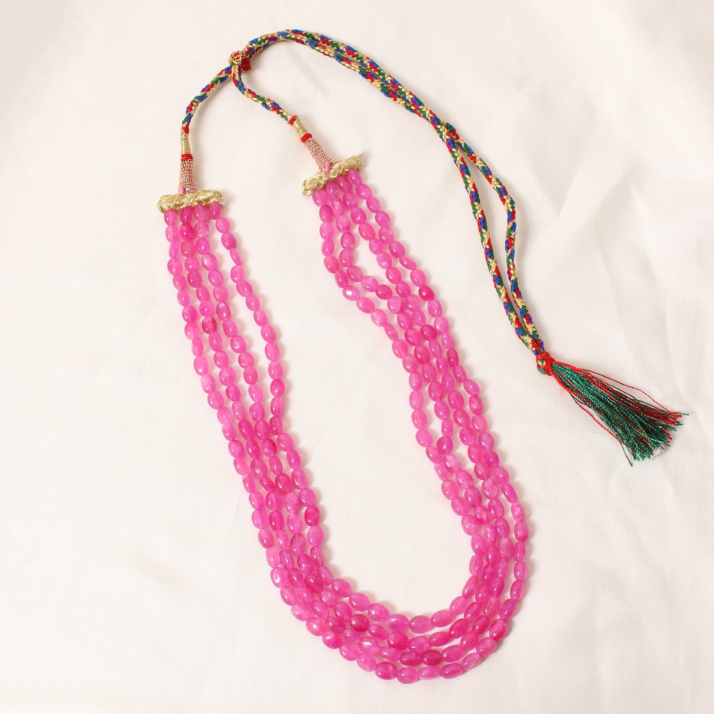 Designer Pink Quartz 4-Strand Necklace – Smooth Nugget Beads 6x7 mm Soft Pink Statement Jewelry