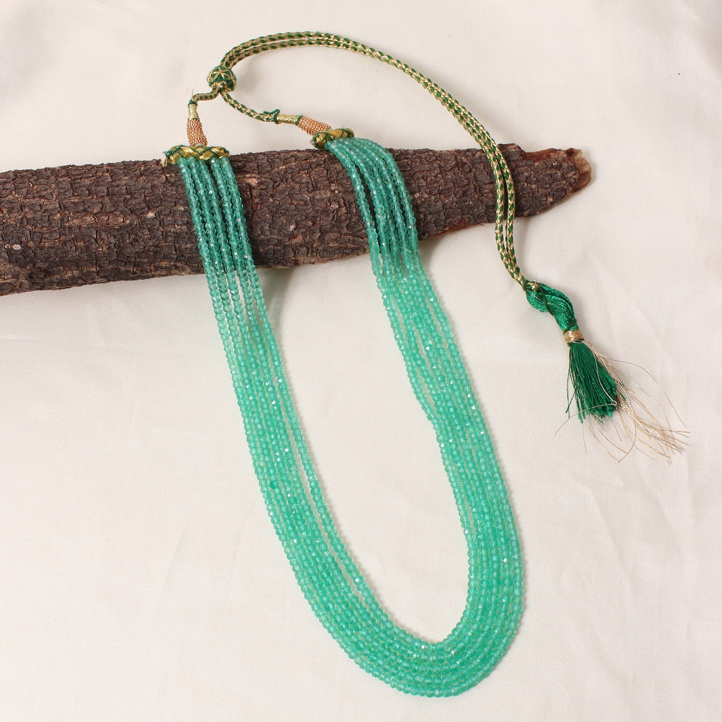 Natural Green Aventurine 5 Layer Sarafa Necklace – Faceted Rondelle Gemstone Beaded Statement Jewelry 3-4 mm
