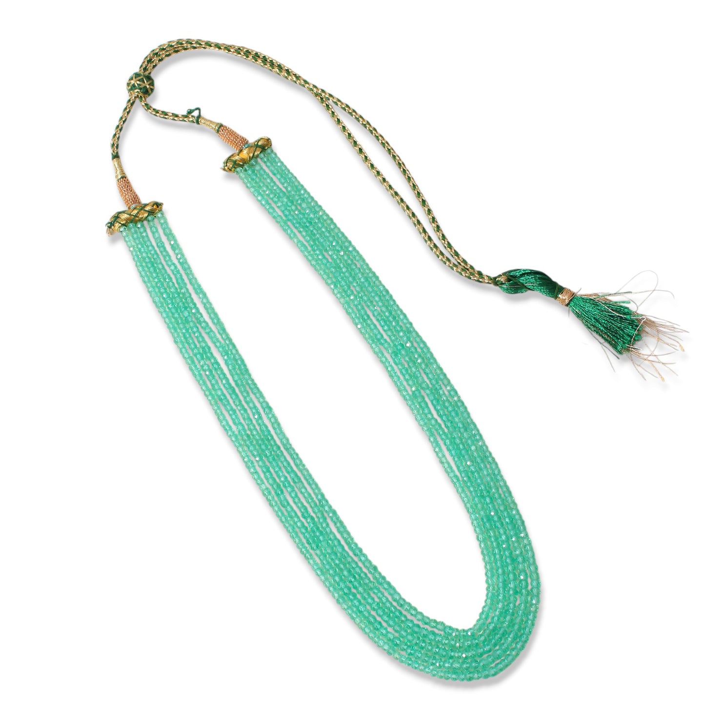 Natural Green Aventurine 5 Layer Sarafa Necklace – Faceted Rondelle Gemstone Beaded Statement Jewelry 3-4 mm