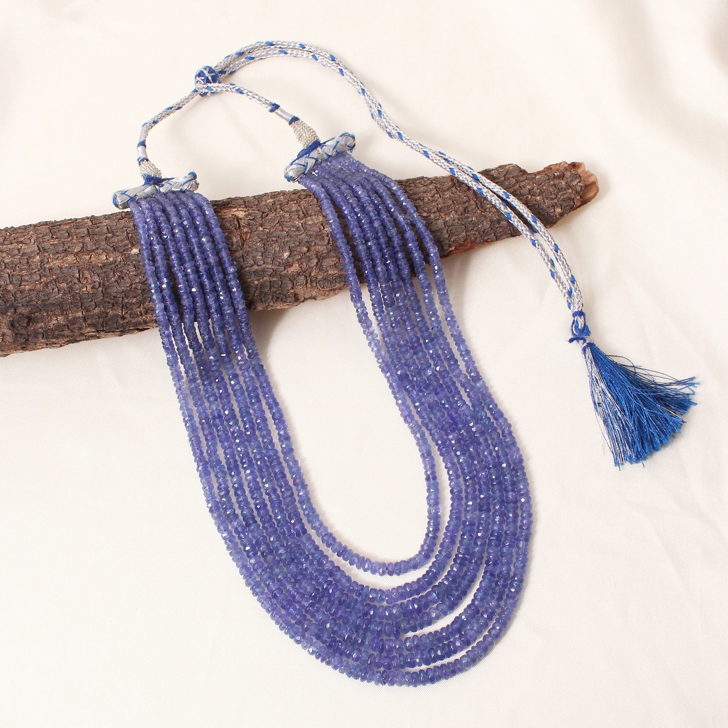 Natural Tanzanite 7 Layers Sarafa Gemstone Necklace – Faceted Rondelle Handmade Statement Jewelry
